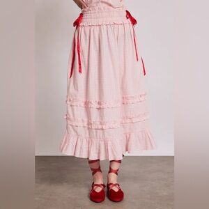 Damson Madder Olivia ruffle skirt in pink gingham size US14 NWT